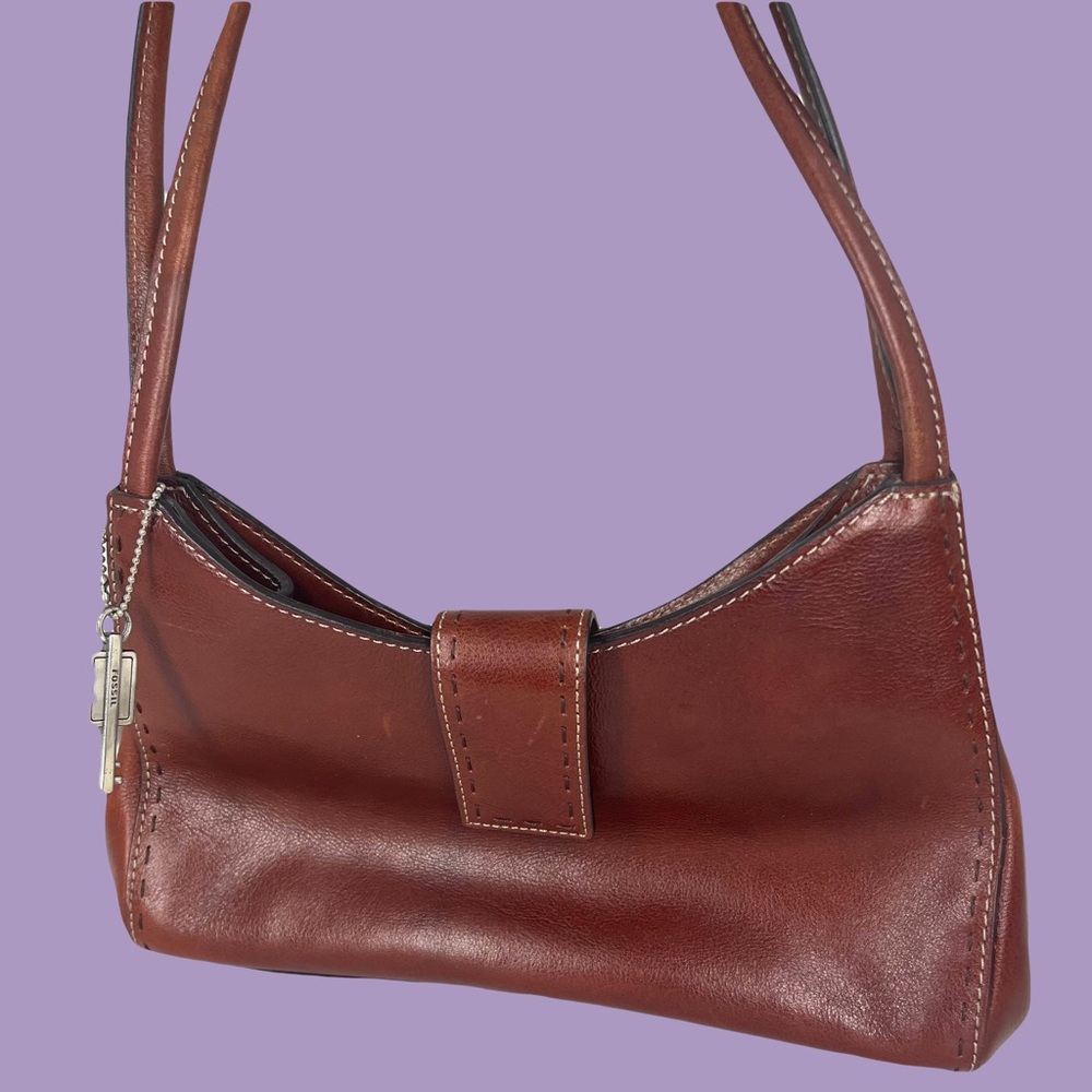 Vintage 90’s Y2K Brown Leather Fossil Shoulder Bag Preowned